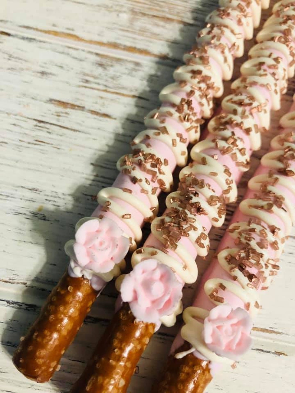 12 Light Blush Pink Rose Gold Pretzels Wedding Favors Princess Etsy