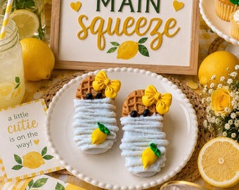 12 Lemon Nutter Butter Baby Shower Cookies Mama’s Main Squeeze Lemon Baby Shower Treats Yellow Bow Cookies Dessert Table Favors