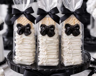 12 Black and White Coquette Vanilla Wafer Cookies, Bow Party Favors, Individually Wrapped Dessert Table Treats, Bridal Shower Sweets