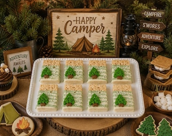 12 Pine Tree Rice Krispie Treats, Camping Birthday Party Favors, Woodland Baby Shower Treats, Happy Camper Dessert Table Sweets