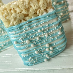 12 Light Blue Pearl Bubble Birthday Rice Crispy Krispie Treats Party Favors Sweets Table Candy Buffet Nautical Under the Sea Baby Shower
