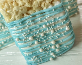 12 Light Blue Pearl Bubble Birthday Rice Crispy Krispie Treats Party Favors Sweets Table Candy Buffet Nautical Under the Sea Baby Shower