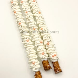 12 White Chocolate Silver Pink Pearl Covered Pretzels Birthday Party Baby Shower Treats Favors Sweets Wedding Anniversary Corporate Event