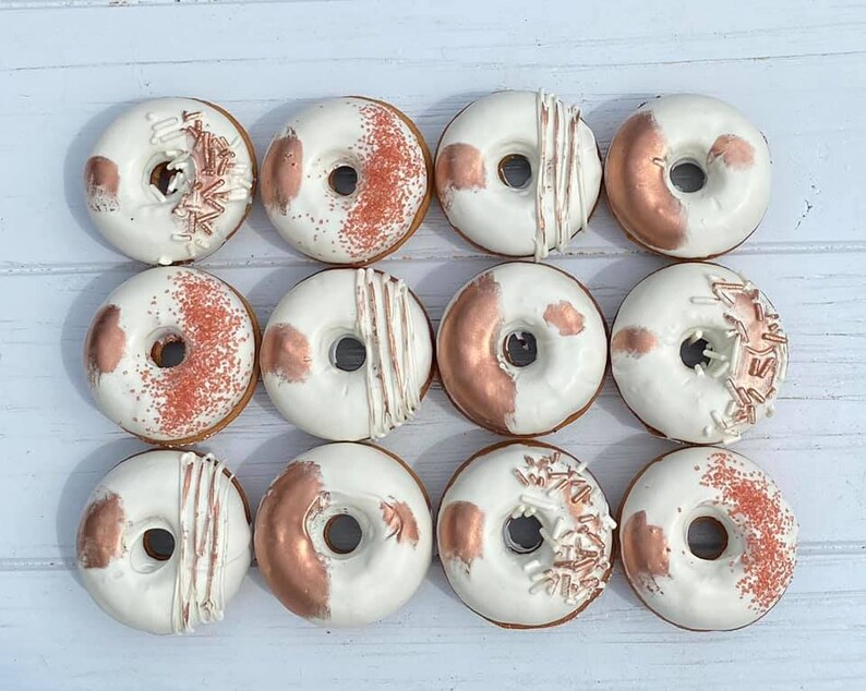 12 Rose Gold White Mini Donuts Doughnuts Wedding Baby Bridal Etsy