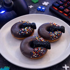 12 Grey Sprinkle Game Controller Mini Donuts Gamer Birthday Party Treats Video Game Dessert Favors