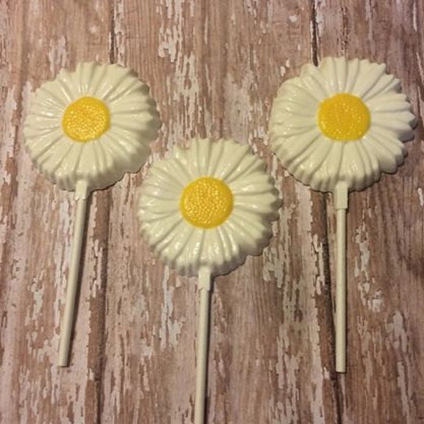 12 Daisy Chocolate Lollipops Wedding Birthday Party Favors Bridal Baby Shower Easter Sweets Table Candy Buffet