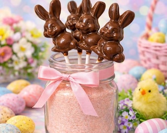 12 Chocolate Easter Bunny Lollipops | Easter Party Favors | Spring Treats | Basket Easter Candy | Bunny Chocolate Pops