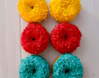 12 Superhero Mini Donuts Teal Yellow Red Christmas New Years Sweets Table Candy Buffet Birthday Favors Treats