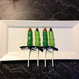 12 Green Shimmer Witch Witches Finger Chocolate Lollipops Halloween Party Treats
