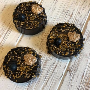 12  Black Gold Little Prince Crown Communion Christening Chocolate Covered Oreo Party Favors Sweets Table Corporate Church Event