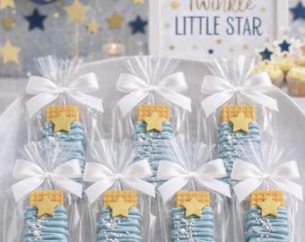 12 Twinkle Twinkle Little Star Vanilla Wafer Cookies, Baby Blue Gold Baby Shower Favors, Celestial Dessert Table Treats, Star Party Cookies