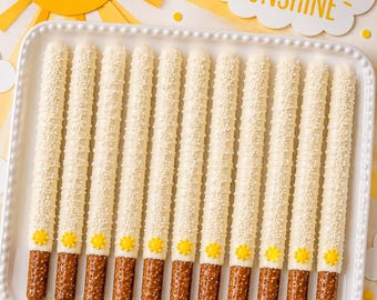 12 Ray of Sunshine Pretzel Rods | Sunshine Baby Shower Pretzels | You Are My Sunshine Party Favors | Chocolate Covered Pretzels