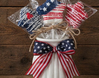 12 Fourth of July Cake Pops, Red White and Blue Cake Pops, Patriotic Desserts, Independence Day Party Treats, USA Star Cake Pops