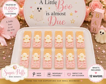12 A Little Boo Is Almost Due Ghost Vanilla Wafers, Pink Halloween Baby Shower Favors, Baby Girl Party Treats