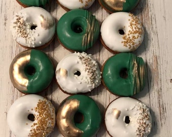 12  Green Gold White Mini Donuts Doughnuts Wedding Baby Bridal Christmas New Years Sweets Table Candy Buffet Birthday Favors Treats Cactus