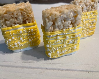 12 Yellow White Rice Crispy Krispie Treats Baby Shower Birthday Favors Sweets Table Candy Buffet Baptism Bee Communion Krispy