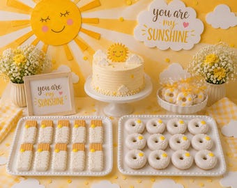 24 Ray of Sunshine Baby Shower Treats, 12 Vanilla Wafers & 12 Mini Donuts, You Are My Sunshine Dessert Table Favors