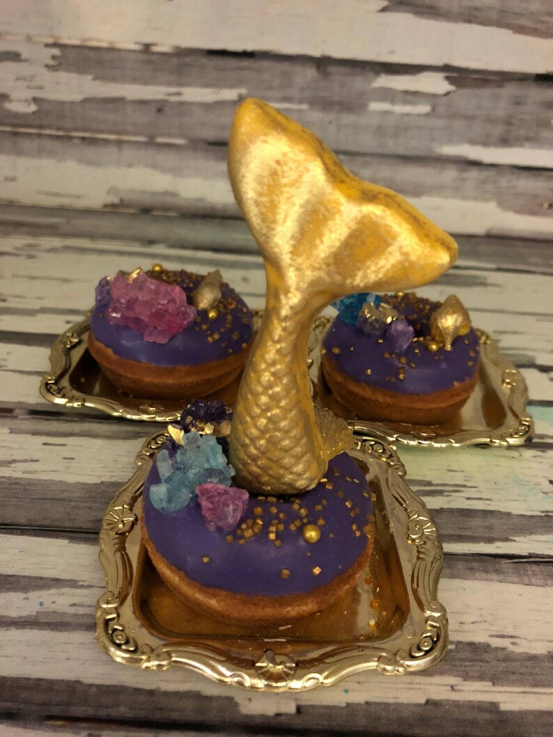 12 Beach Mermaid Theme Party Sweets Table Treats Sea Shell Mini Donuts Birthday Party Baby Bridal Wedding Shower Favors image 2