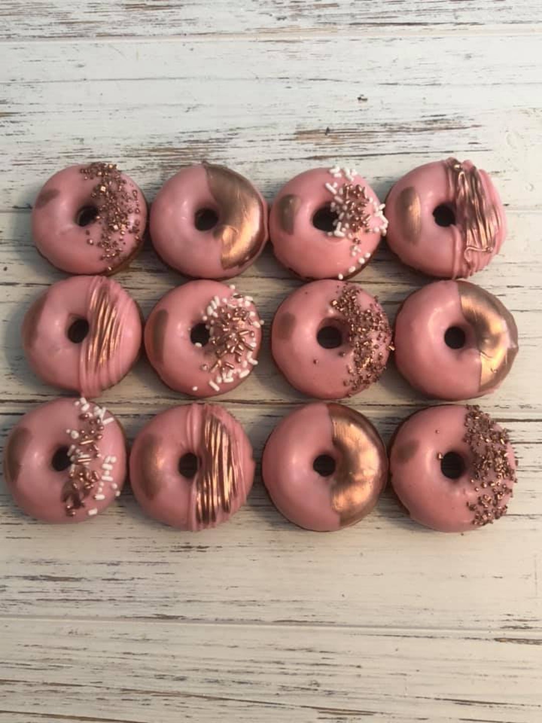 12 Pink Rose Gold White Mini Donuts Doughnuts Wedding Baby Bridal
