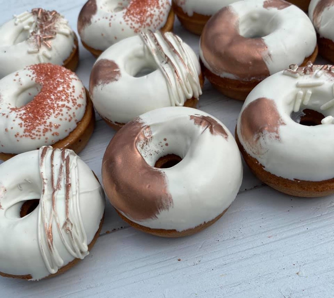 12 Rose Gold White Mini Donuts Doughnuts Wedding Baby Bridal Etsy