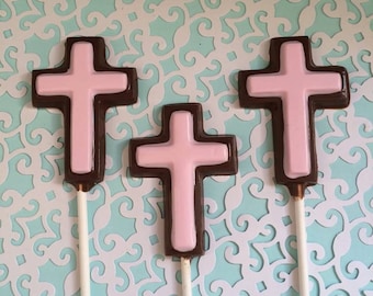 12 Cross Lollipops Baptism Communion Christening Chocolate Covered Oreo Party Favors Sweets Table Candy Buffet
