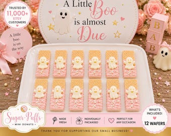 12 A Little Boo Is Almost Due Ghost Vanilla Wafers, Pink Halloween Baby Shower Favors, Baby Girl Party Treats