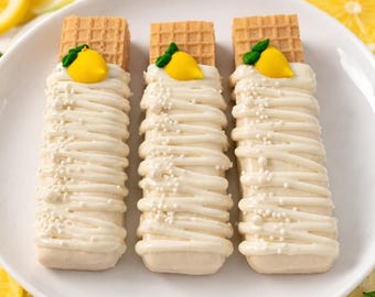12 Lemon Chocolate Covered Wafer Cookies, Lemon Party Favors, Summer Dessert Table Treats, Bridal Shower, Baby Shower, Birthday Cookies