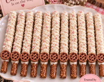 12 Cutie Pie Baby Shower Pretzel Rods, Little Cutie Pie Is on the Way Treats, Pink Baby Shower Favors, Girl Baby Shower Desserts