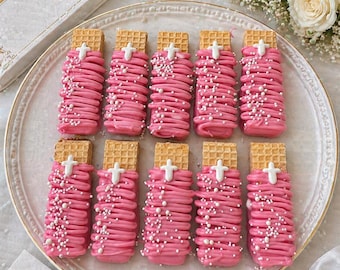 12 Pink Baptism Vanilla Wafers, Christening Cross Cookies, Religious Baby Shower Treats, First Communion Dessert Table, Pink Party Favors