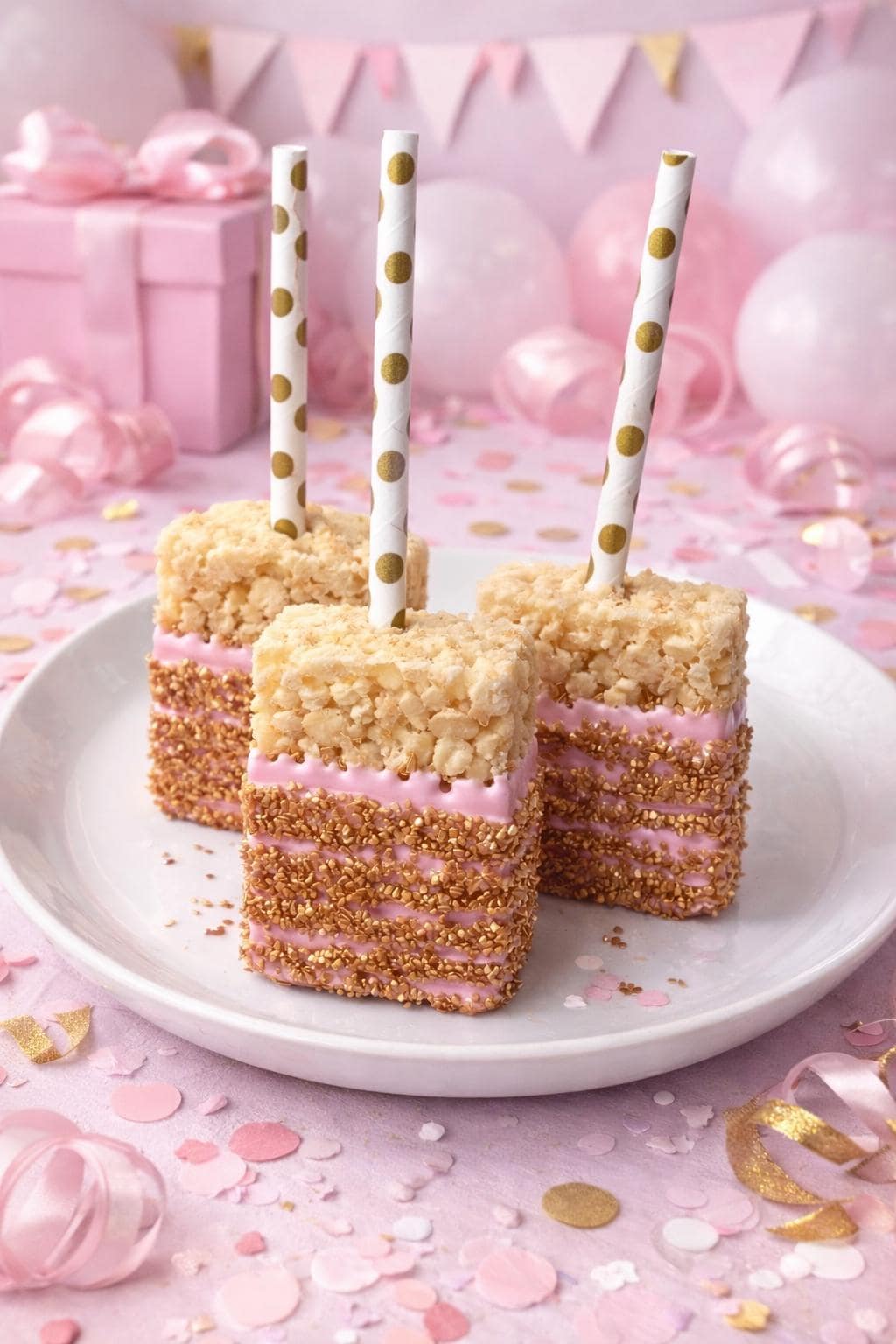 12 Blush Pink & Gold Rice Krispies Treats Birthday Baby Bridal Shower Party Favors Wedding