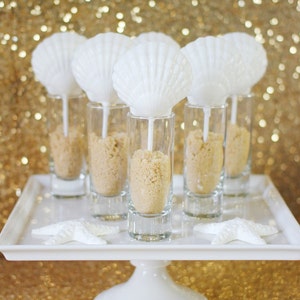 12 Shimmer Sea Shell Chocolate Lollipops Beach Wedding Reception Party Favors Mermaid Under the Sea Chocolates