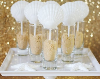 12 Shimmer Sea Shell Chocolate Lollipops Beach Wedding Reception Party Favors Mermaid Under the Sea Chocolates