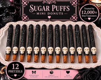 12 Halloween Skull Pretzel Rods, Chocolate Covered Pretzels, Gothic Halloween Treats, Spooky Party Favors, Death to My 20s/30s