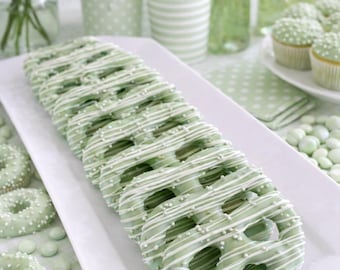 12 Sage Green Chocolate Pretzel Twists Individually Wrapped Party Favors Baby Shower Bridal Shower Treats Birthday Sweet Table Gender Reveal