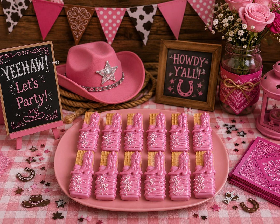 12 Pink Cowgirl Boot Vanilla Wafers Western Birthday Baby Shower Rodeo ...