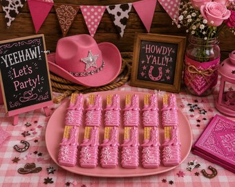 12 Pink Cowgirl Boot Vanilla Wafers Western Birthday Baby Shower Rodeo Party Favors Nashville Cowgirl Treats Bachelorette Bridal