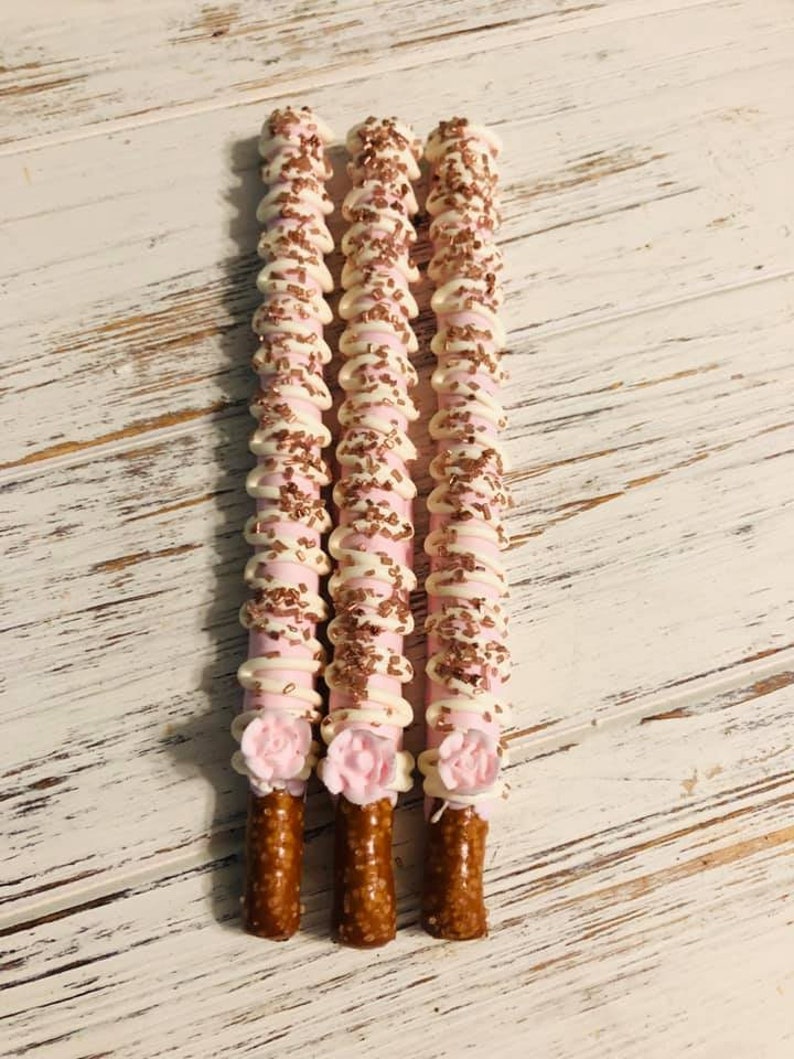 12 Light Blush Pink Rose Gold Pretzels Wedding Favors Princess Etsy