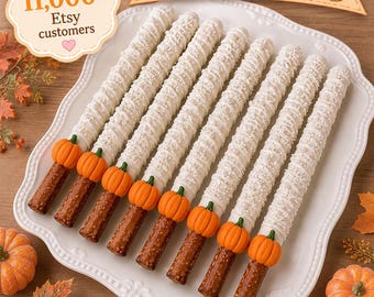 12 Little Pumpkin Pretzel Rods, Baby Shower Treats, First Birthday Dessert Table, Orange Pumpkin Party Favors