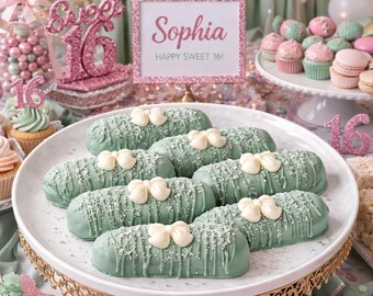 12 Sage Chocolate Covered Twinkies, Coquette Bow Twinkies, Sage Party Treats, Sweet 16 Dessert, Baby Shower Favors, Bridal Shower Sweets