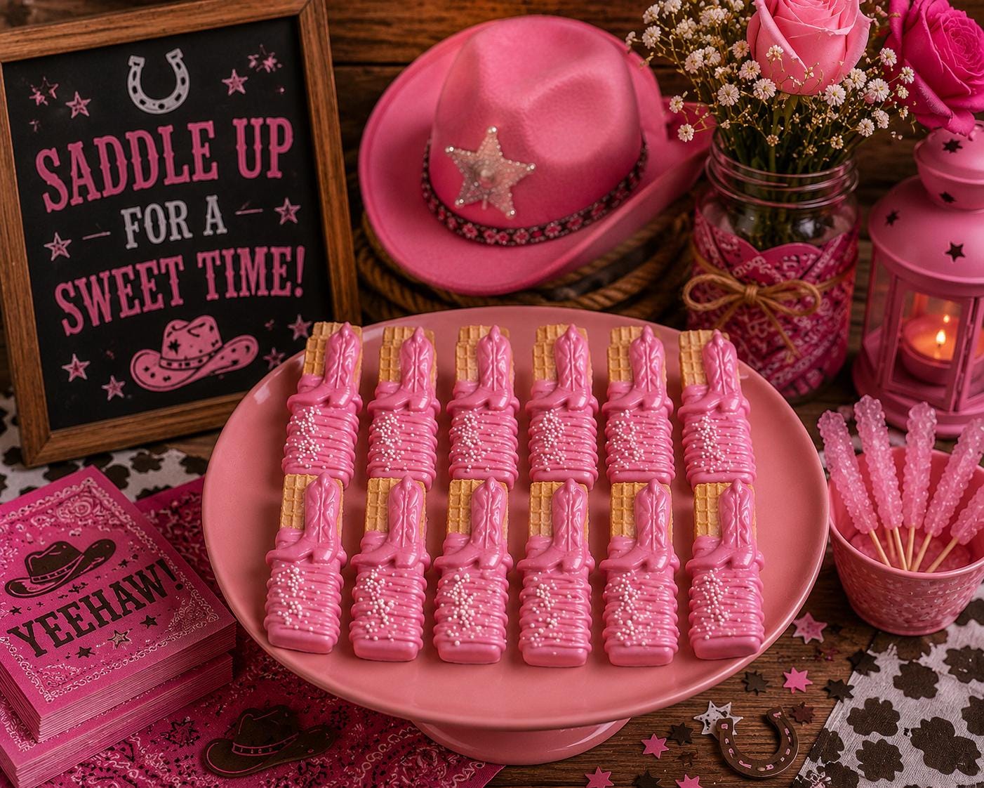 12 Pink Cowgirl Boot Vanilla Wafers Western Birthday Baby Shower Rodeo ...