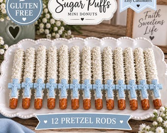 12 Gluten Free Chocolate Covered Pretzel Rods, Blue Cross Baptism Favors, First Communion Treats, Religious Baby Shower Party Favors
