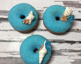 12 Beach Mermaid Theme Party Sweets Table Treats Sea Shell Mini Donuts Birthday Party Baby Bridal Wedding Shower Favors