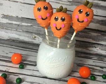 12 Carrot Cake Pops Easter Peter Rabbit Theme Garden Party Sweets Table Candy Buffer Gardening Baby Shower Birthday Party Favors