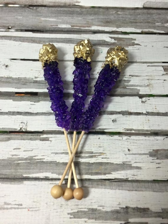 12 Royal Purple Rock Candy Sugar Sticks Gold Sweets Table Etsy