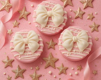 12 Pink Bow Christmas Oreos Coquette Cookies Bow Party Favors Wedding Birthday Baby Bridal Shower Favors Holiday