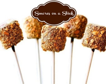 12 Smores on a Stick Rustic Wedding Favors Camping Party Reception Marshmallow Treats Campfire