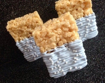 12 Baby Blue Rice Crispy Krispie Treats Baby Shower Birthday Favors Sweets Table Candy Buffet Baptism Communion