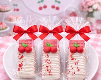 12 Cherry Strawberry Wafer Cookies – Cherry on Top Party Favors, Coquette Dessert Table Treats, Baby Shower Favors