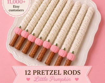 12 Little Pumpkin Pretzel Rods, Baby Shower Treats, First Birthday Dessert Table, Pink Pumpkin Party Favors