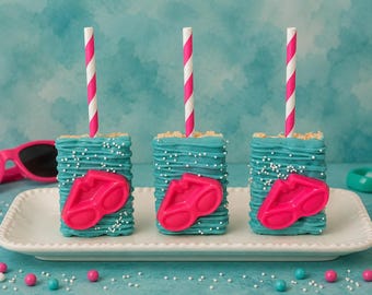 12 Sunglasses Rice Krispies Treats, Summer Pool Party Desserts, Beach Birthday Party Favors, One Sweet Summer Treats, Barbie Pool Party